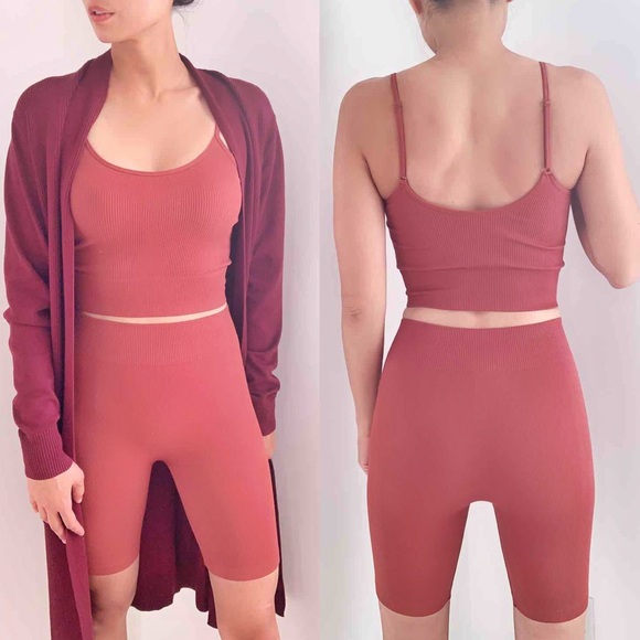 CHICBOMB Pants - SEAMLESS SLIM FIT TANK AND BIKE SHORT SET - VINTAGE BLUSH